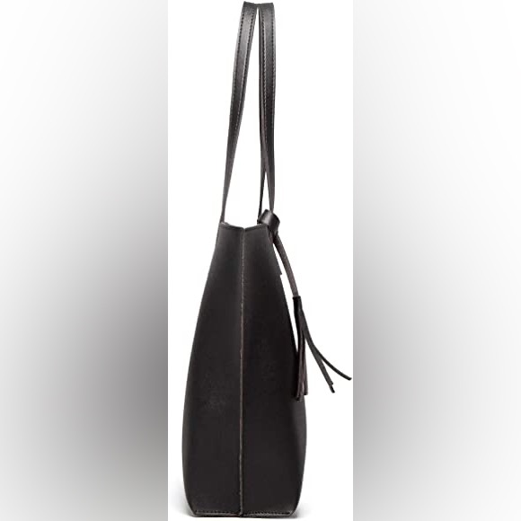 BLACK SOFT FAUX LEATHER TOTE SHOULDER BAG - Picture 3 of 5